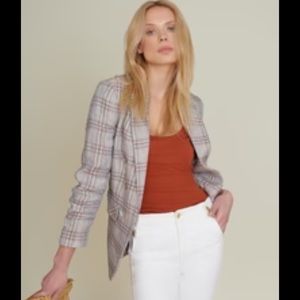 Veronica Beard Beacon Linen Plaid Jacket, size 6